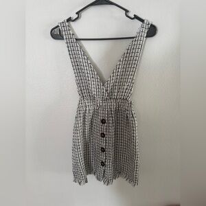 Frille Rose Overall Mini Dress Womens Small Black White Plaid Button Front